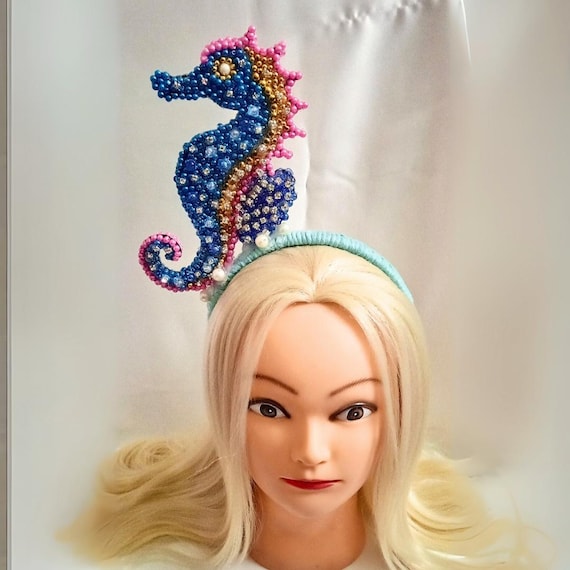 beautiful sea horse beaded mermaid tiara headpiece for women hair accessories for summer party outfit for beach bachelorette gift for friend