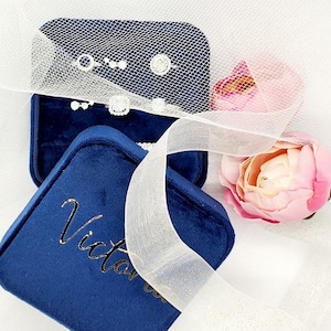 Large Velvet Ring Box in Royal Blue - Holds Up To 9 Rings - Custom Monograms Available - Luxurious Jewelry Display For Travel - Wedding Ring