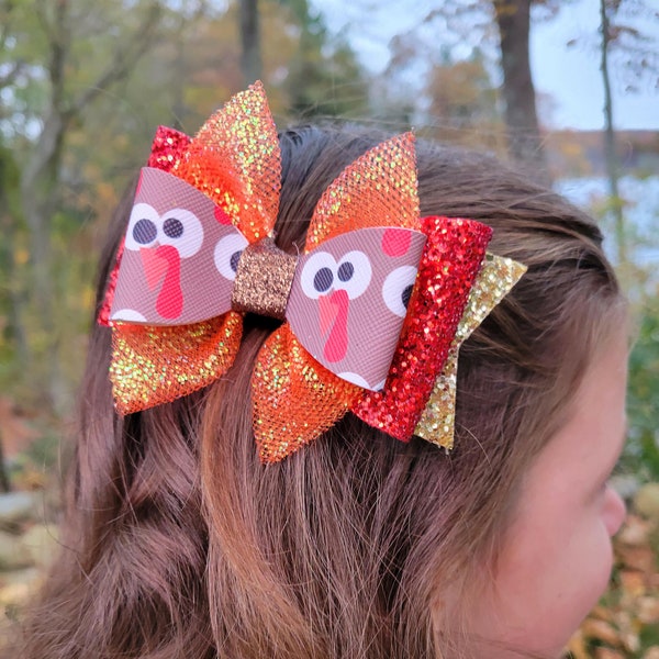 Turkey Hair Bow, Thanksgiving, Autumn Bows