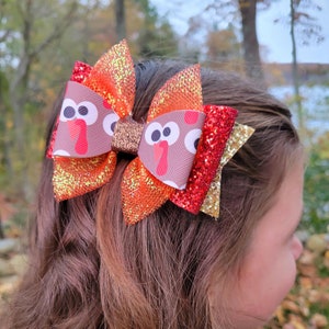 Turkey Hair Bow, Thanksgiving, Autumn Bows, Little Girl Turkey Bow
