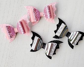 Bat Wing Hair Bow, Pink or Black, Halloween, Autumn