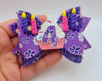 Birthday Hair Bow: Cupcake & Candles, Girl's Birthday Party