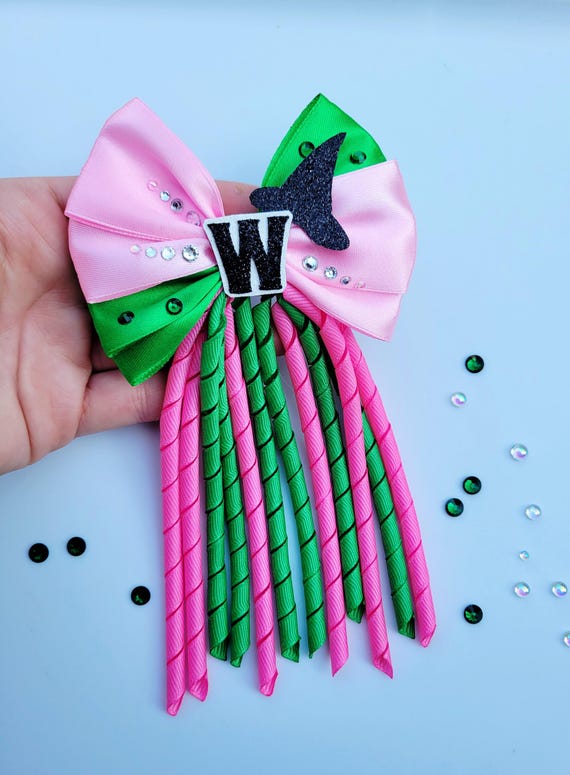 Green and Pink Korker Ribbon Hair Bow, on a Clip