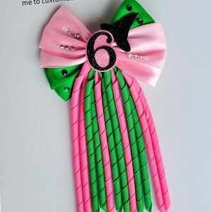 Green and Pink Korker Ribbon Hair Bow, on a Clip image 5