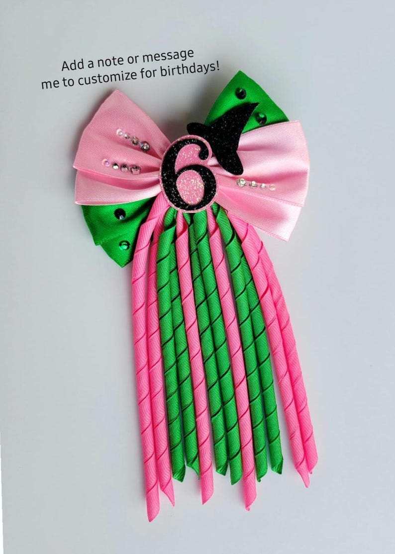 Green and Pink Korker Ribbon Hair Bow, on a Clip image 5
