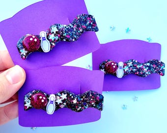 Bowling Party Favor Hair Clip: Glitter Resin Alligator Clip