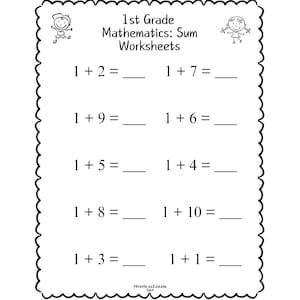 20 Printable Addition Practice Sheets. Numbers 1-10. Preschool-Grade 1 Mathematics.