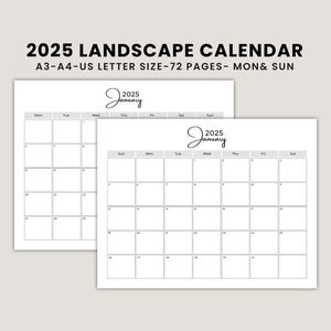 2025 Monthly Planner, Monthly Calendar, Printable Monthly Planner, Landscape planner, Monthly Organizer, Monthly Agenda, Month At a Glance