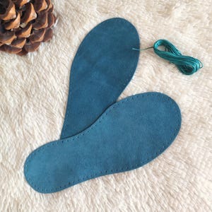 Pre-Punched Suede Leather Soles: Adult Slippers, Camel Brown Anti-slip Booties, Knit Socks image 15