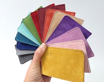 Suede leather card case / Personalised card case / Leather card holder / Business card case / Colorful card holder