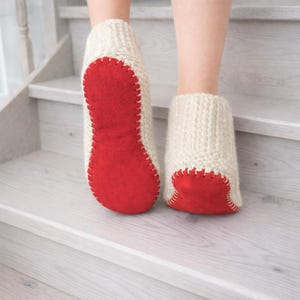 Pre-Punched Suede Leather Soles: Adult Slippers, Red Anti-slip Booties, Knit Socks, Felted Slippers