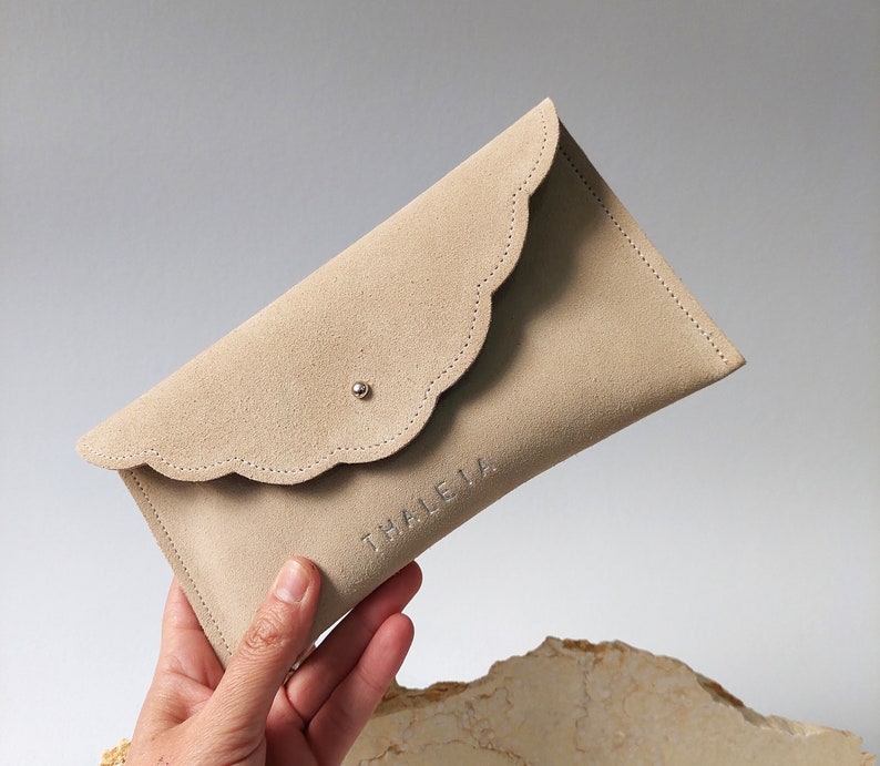 Personalized Suede Leather Pouch, Wrist Clutch, Bridesmaid Gift image 4