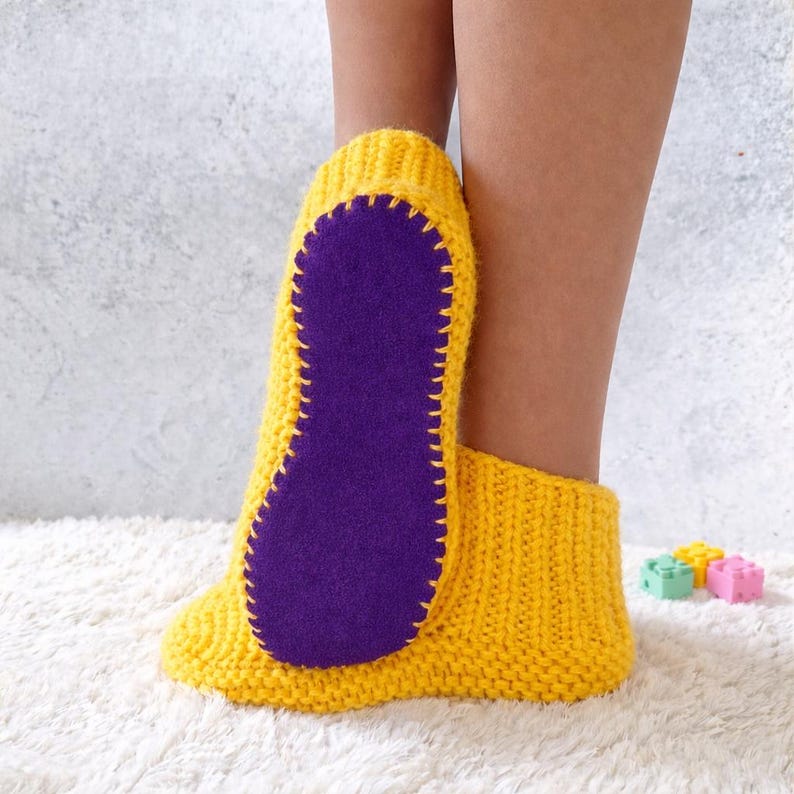 Pre-Punched Suede Leather Soles: Adult Slippers, Camel Brown Anti-slip Booties, Knit Socks image 19