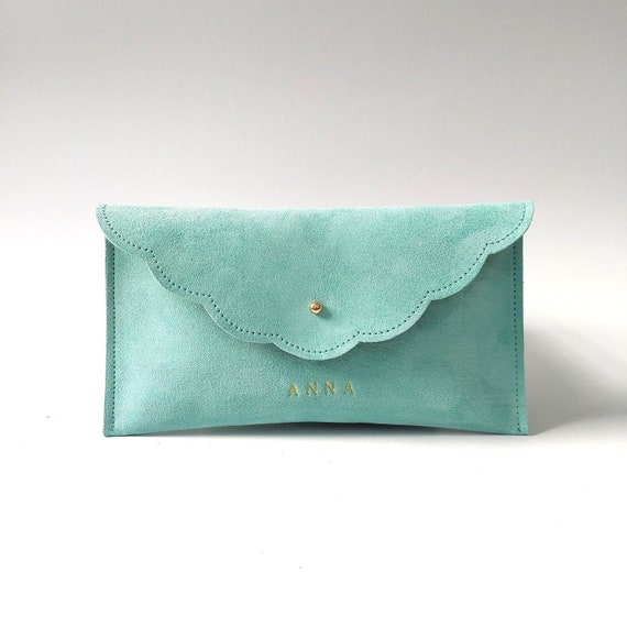 Personalized Suede Leather Pouch, Wrist Clutch, Bridesmaid Gift