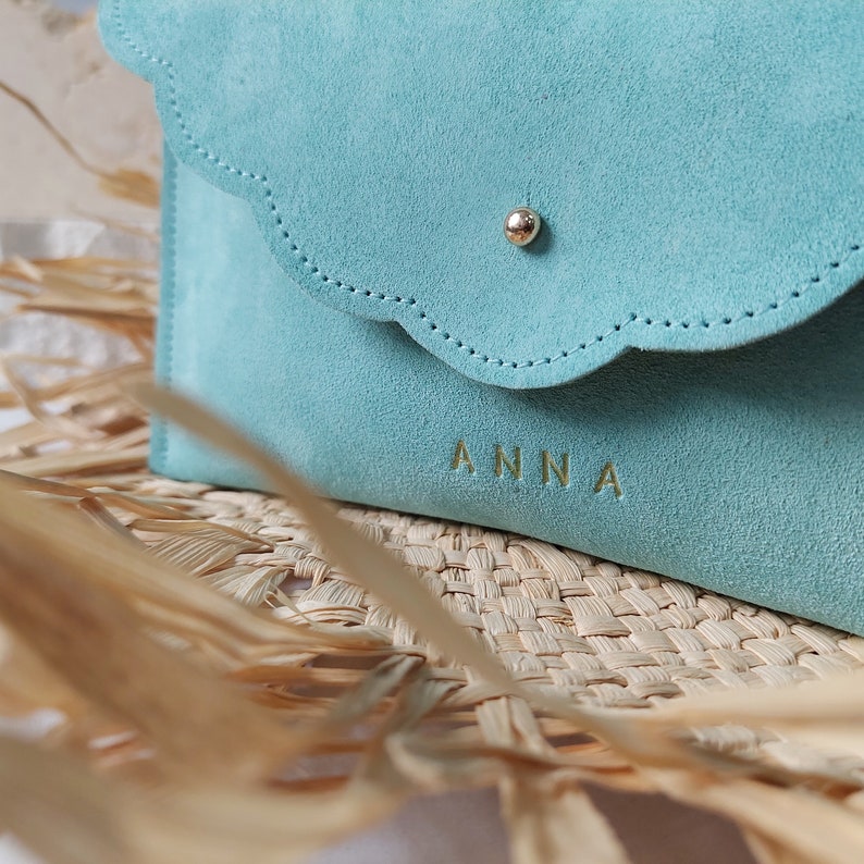 Personalized Suede Leather Pouch, Wrist Clutch, Bridesmaid Gift image 10