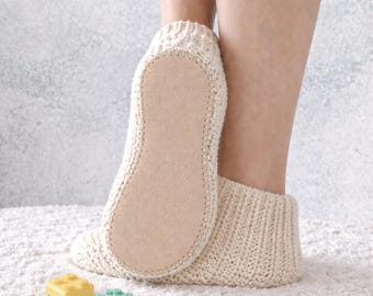 Pre-Punched Suede Leather Soles in Beige Color: Adult Slippers, Anti-slip Booties, Knit Socks