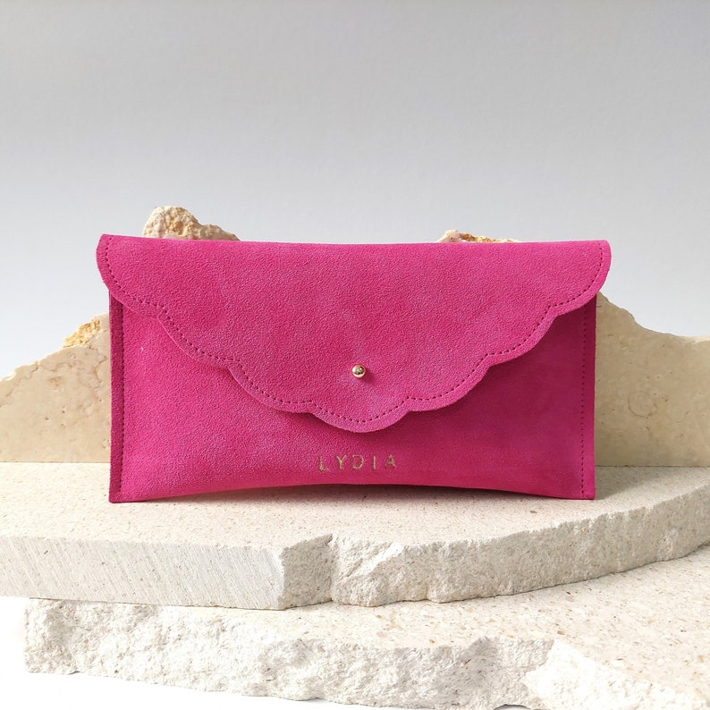 Personalized Suede Leather Pouch, Wrist Clutch, Bridesmaid Gift image 3