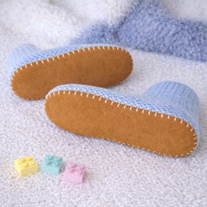 Pre-Punched Suede Leather Soles: Adult Slippers, Camel Brown Anti-slip Booties, Knit Socks image 11