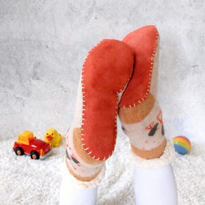 Pre-Punched Kids Suede Leather Soles: Coral Anti-slip Slipper Booties, Knit Socks