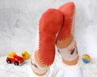 Pre-Punched Kids Suede Leather Soles: Coral Anti-slip Slipper Booties, Knit Socks, Felted Slippers