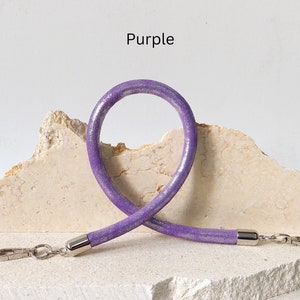 Round bag's metallic leather handle, Round leather strap, Handle for purse, Strap for handbags, Leather shoulder strap, Removable strap Purple