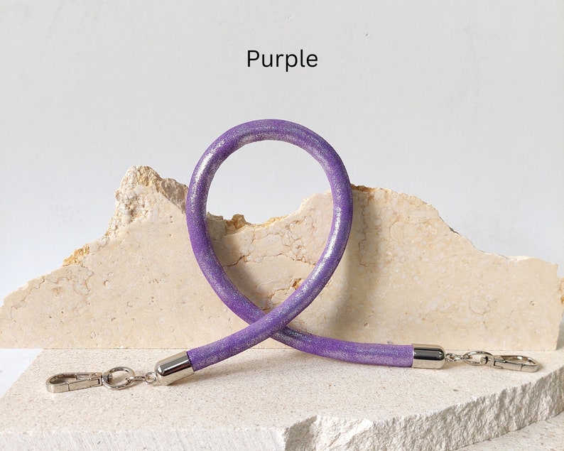Round bag's metallic leather handle, Round leather strap, Handle for purse, Strap for handbags, Leather shoulder strap, Removable strap Purple