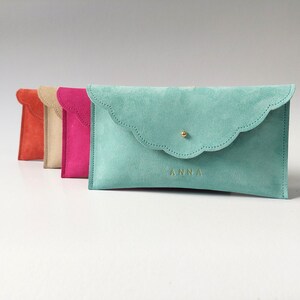 Personalized Suede Leather Pouch, Wrist Clutch, Bridesmaid Gift image 8