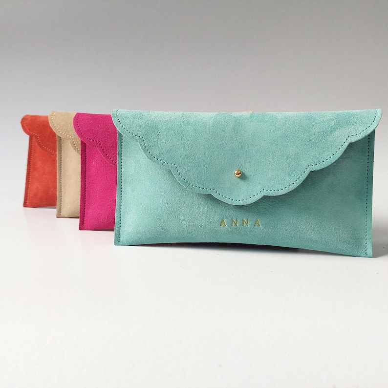 Personalized Suede Leather Pouch, Wrist Clutch, Bridesmaid Gift image 8