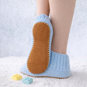 Pre-Punched Suede Leather Soles: Adult Slippers, Camel Brown Anti-slip Booties, Knit Socks image 6