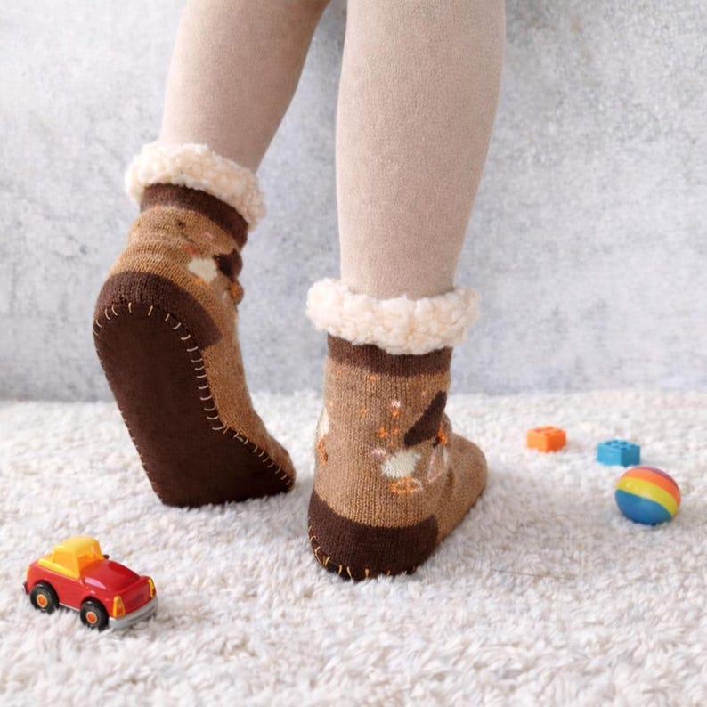 Pre-Punched Suede Leather Soles: Adult Slippers, Camel Brown Anti-slip Booties, Knit Socks image 18