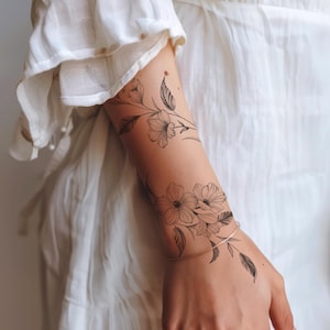 Fine Line Temporary Tattoo, Botanical Wrap Tattoo, Temporary tattoo, Floral Vine Wrap Tattoo