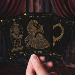 Paquete de pegatinas de cartas del Tarot de La Bella y la Bestia, Set de Los Amantes, la Muerte y el Mago, Calcomanía de Princesas Disney, Pegatinas Bookish Kindle, Álbum de Recortes