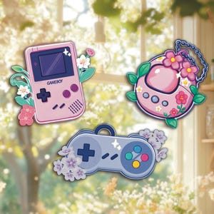 Juego de pegatinas de vinilo para videojuegos de los años 90, pegatinas retro a prueba de agua para gamers, pegatinas vintage rosas para gamers, pegatinas para el control de la consola de Nintendo, pegatinas para gamers acogedoras en colores pastel
