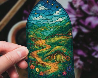 Cottagecore Fantasy Sticker Villager Countryside Art Fantasy Garden Whimsical Meadow Colorful Art Cottagecore Waterbottle Art Green Valley