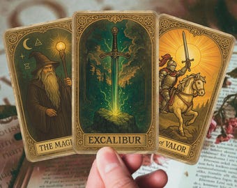 Magical Set of 3 Stickers Medieval Tarot Card Stickers Fantasy Magical Knight Stickers Excalibur Sword Sticker Camelot Nerd Magic Gift