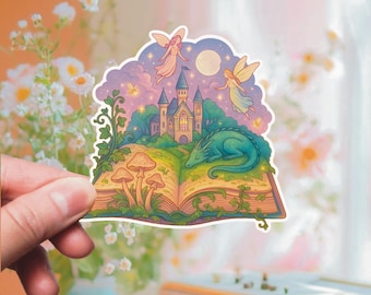 Cute Fantasy Bookish Sticker Fairy Reading Sticker Fantasy Cute Dragon Sticker Cute Decal Pastel Vinyl Laptop Cute Aesthetic Kindle Sticker