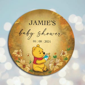 Adesivo para chá de bebê do Ursinho Pooh | Lembrancinha personalizada para festa de bebê menino menina | Etiqueta de agradecimento neutra em termos de gênero | Etiqueta para pote de presente para convidados