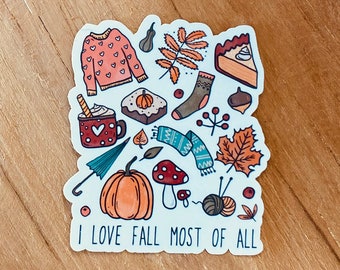 I love Fall most of All | Vinyl Stickers | Cute Gift | Kindle stickers | Fall Stickers | Stickers for ebook readers, laptops, bullet journals