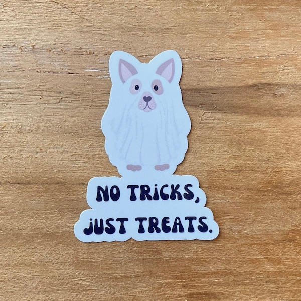Hund in Kostüm | Halloween | No tricks, just Treats | Vinyl Sticker | Geschenk | Buchsticker | Sticker für Ebook-Reader, Bullet Journals