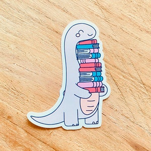 Dinosaurs with Books Sticker | Vinyl Stickers | Gift for Readers | Bookish Stickers | Stickers for ebook readers, bullet journals, laptops