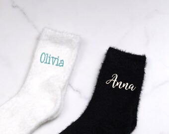 Unisex Custom Name Socks - Personalised Embroidered Name on Soft Cotton Crew Socks - Made to Order & Made in Britain - Made for Him and Her