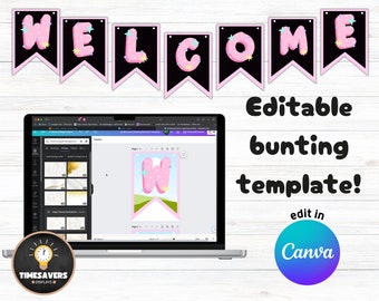 Welcome bunting template, printable pink welcome bunting, pastel pink classroom decor, Lettering template, school display bunting digital
