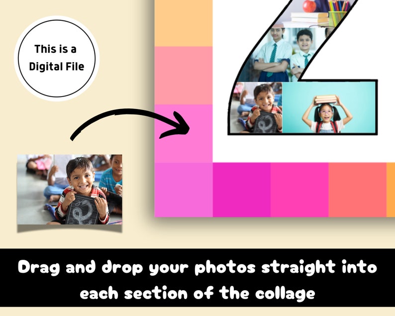 May include: A digital collage template featuring a large number "2" made up of nine smaller squares. Each square can be customized with a photo. The template is ideal for creating a personalised collage for a second birthday or anniversary.