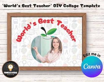 Best Teacher photo collage template, Teacher gift digital download, Canva photo drag and drop template, Teacher appreciation gift