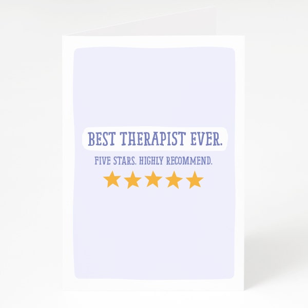 Best Therapist Ever Greeting Card, 5 Stars, Highly Recommend, Thank You Card for Therapist