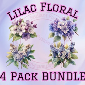 Conjunto de 4 imágenes prediseñadas de ramos de lilas. Archivos PNG para manualidades, invitaciones y decoración, descargas digitales de sublimación, guirnaldas, ramo morado