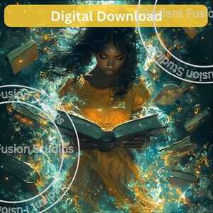 Black Girl Reading PNG: Strong Women Inspiration (Digital Download)