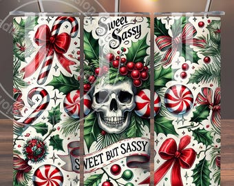 Christmas Skull Tumbler Wrap: Sweet But Sassy Design (PNG Digital Download)