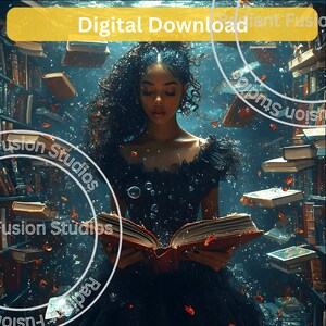 Black Girl Reading PNG: Strong Women Inspiration (Digital Download)