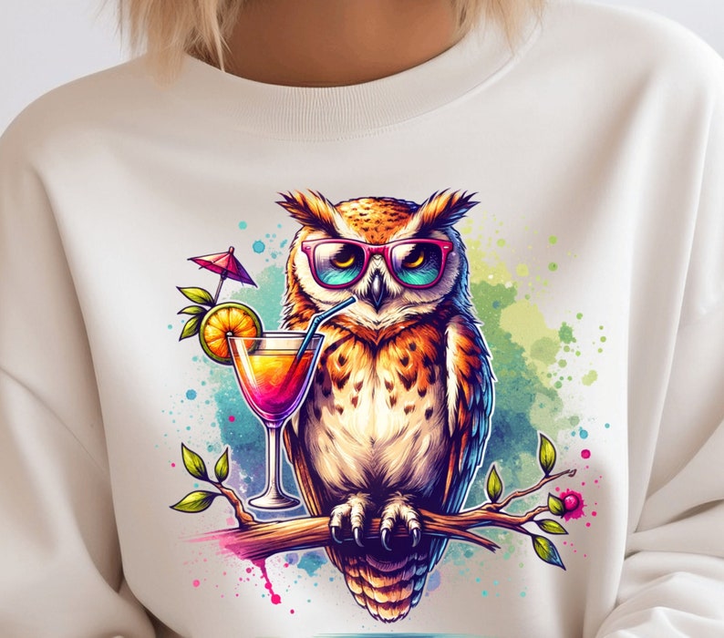 Washed Owl Funny Owl Clipart: Sarcastic Bird With Cocktail (digital Download) - Etsy